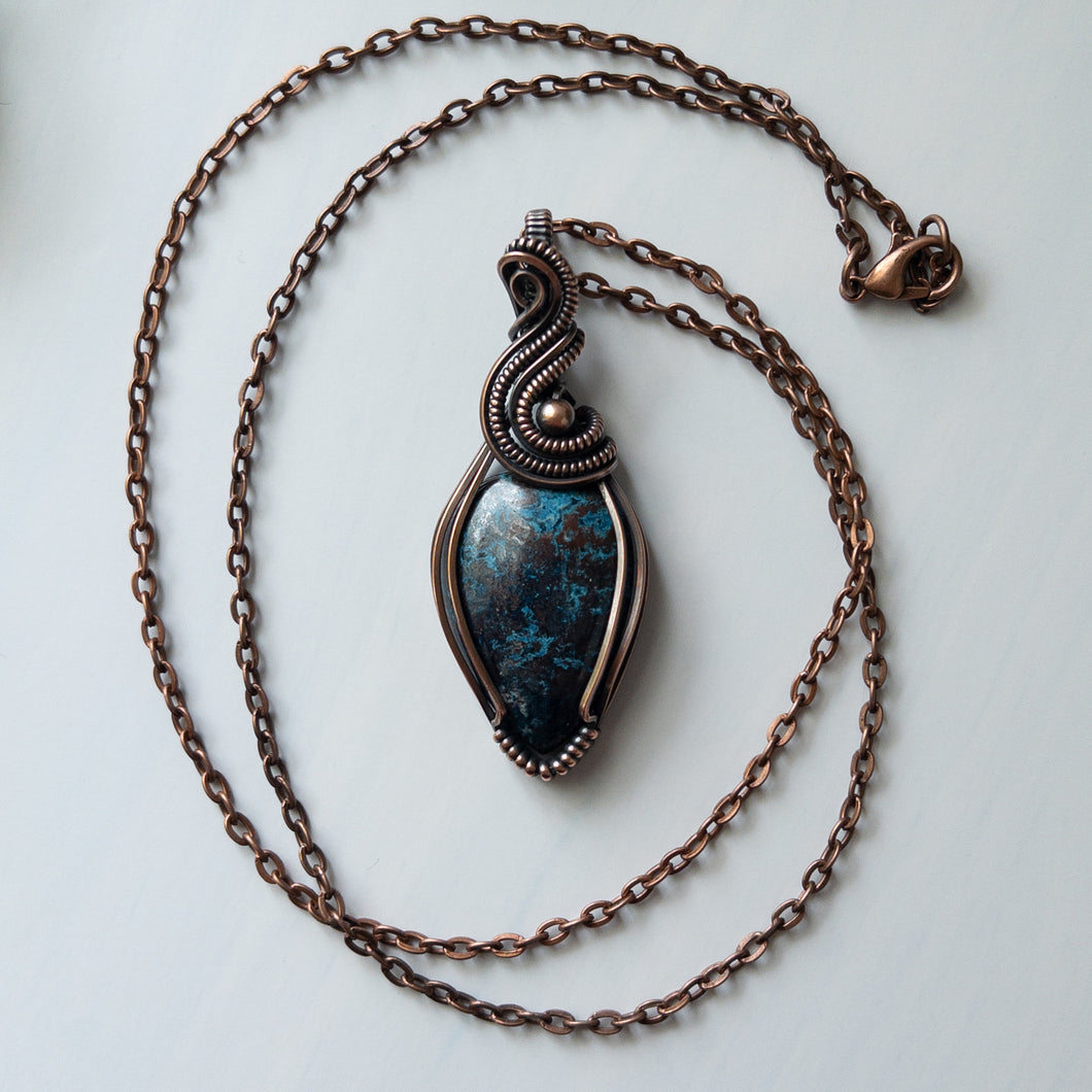 Shattuckite & Copper Wrapped Pendant