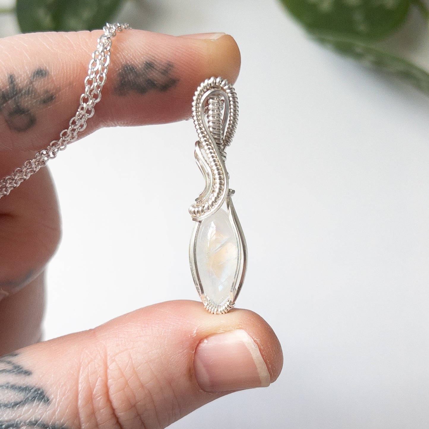 Marquise Moonstone & Sterling Silver Wrapped Pendant