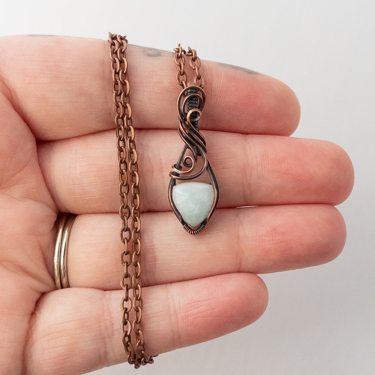 Dainty Larimar Copper Wrapped Pendant