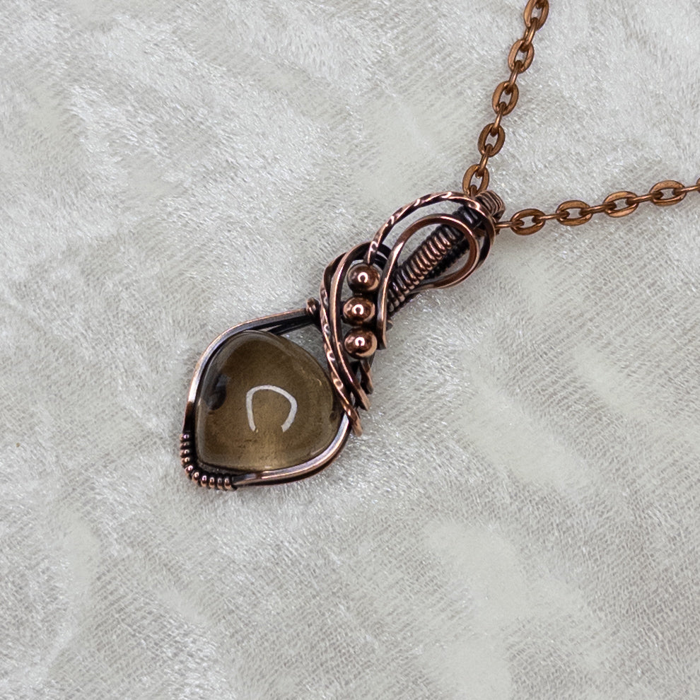 Dainty Smoky Quartz Antiqued Copper Pendant