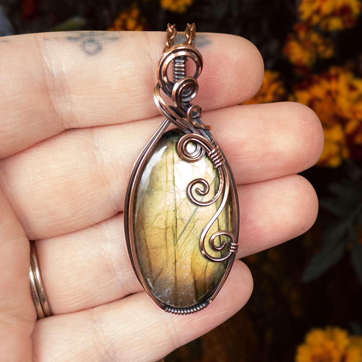 Autumn Sheen Labradorite Antiqued Copper Pendant