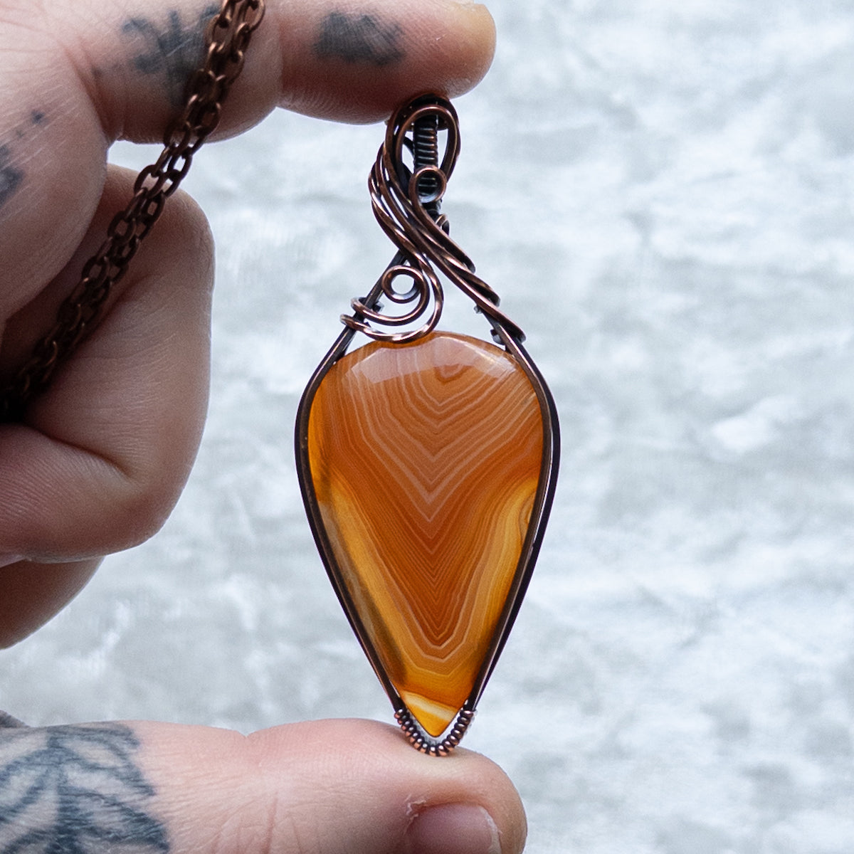 Orange Lake Superior Agate Pendant - Antiqued Copper
