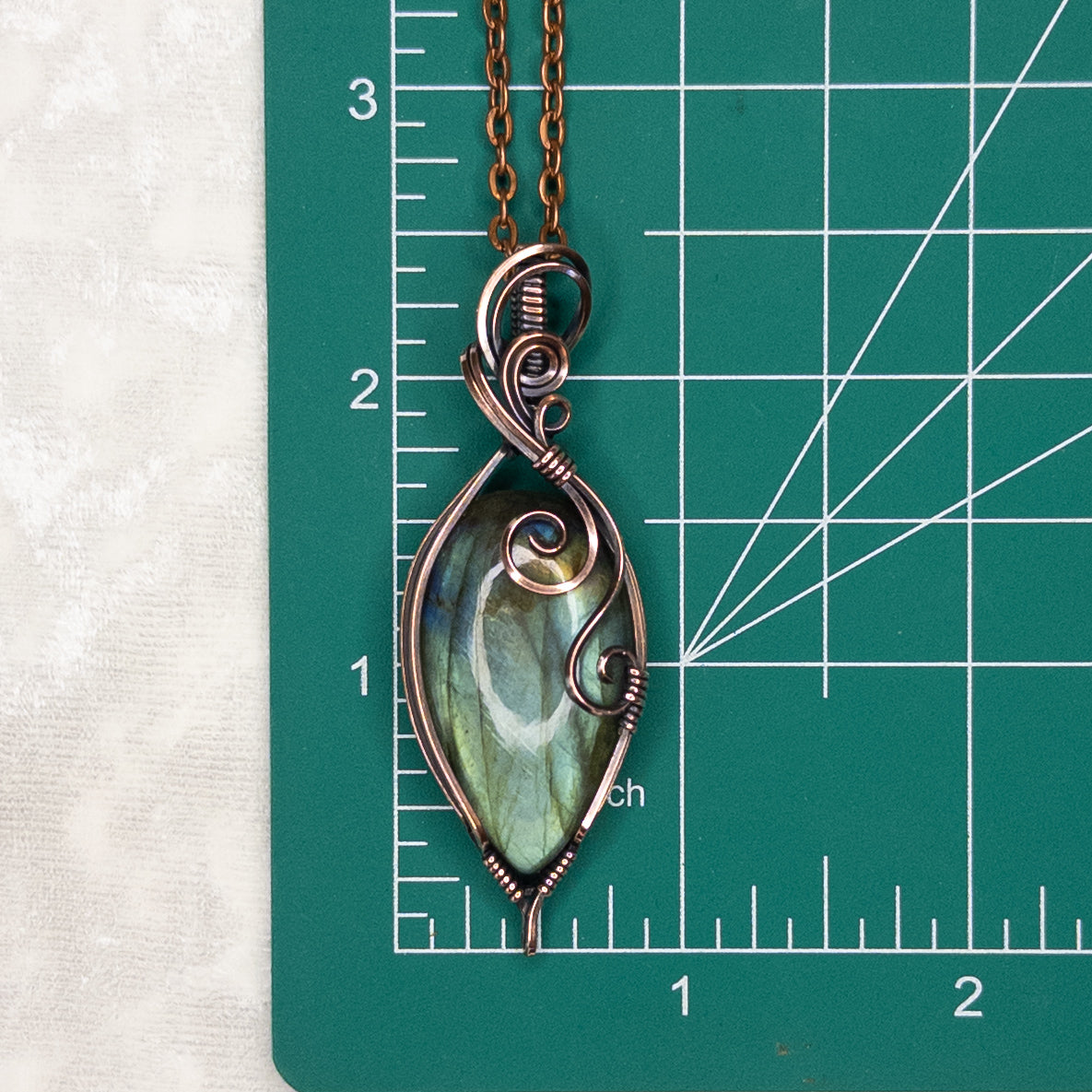 Green & Blue Labradorite Antiqued Copper Pendant