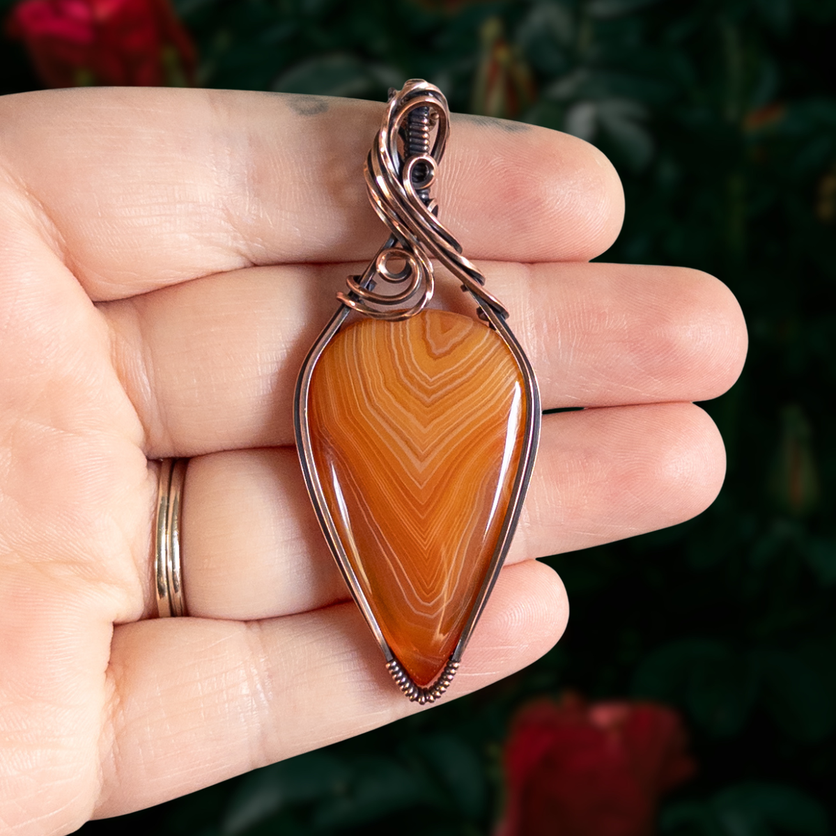 Orange Lake Superior Agate Pendant - Antiqued Copper