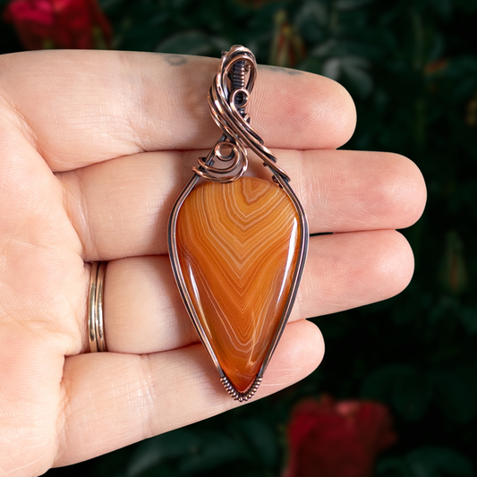 Orange Lake Superior Agate Pendant - Antiqued Copper