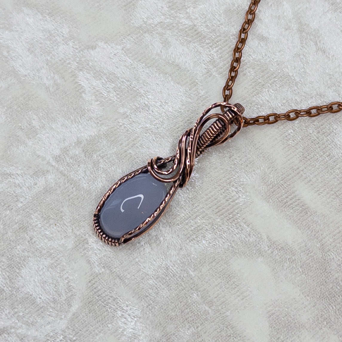 Blue Chalcedony Antiqued Copper Pendant