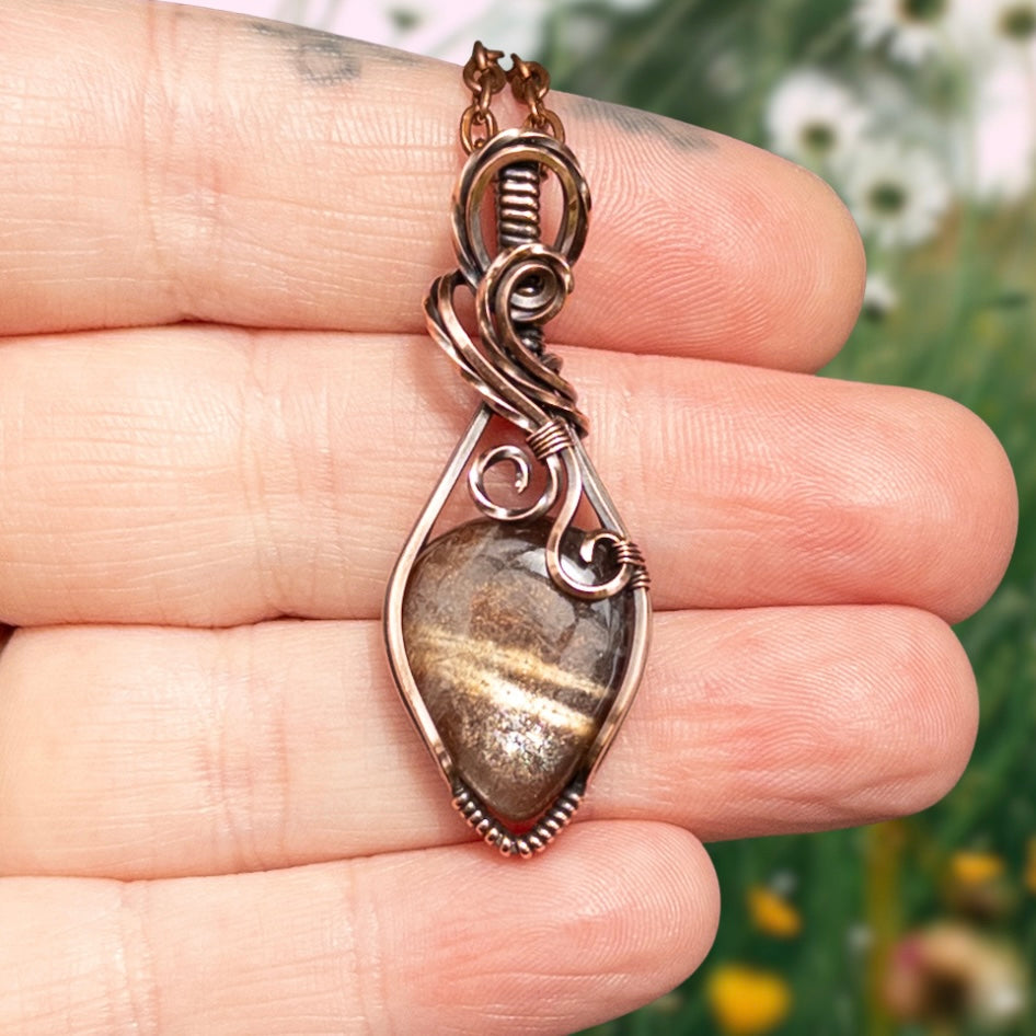 Chocolate Sunstone Antiqued Copper Pendant