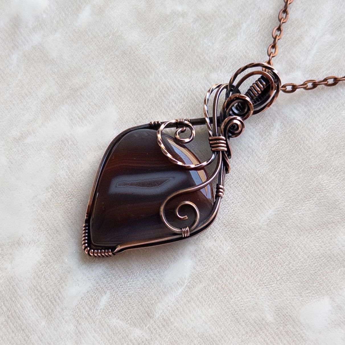 Maroon Botswana Agate Antiqued Copper Pendant