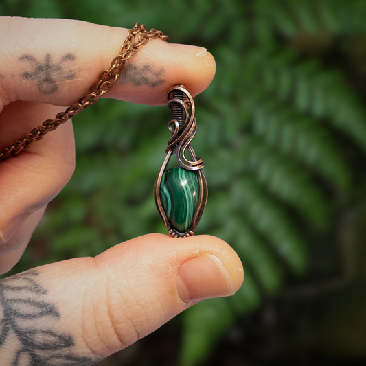 Dainty Malachite Copper Wrapped Pendant