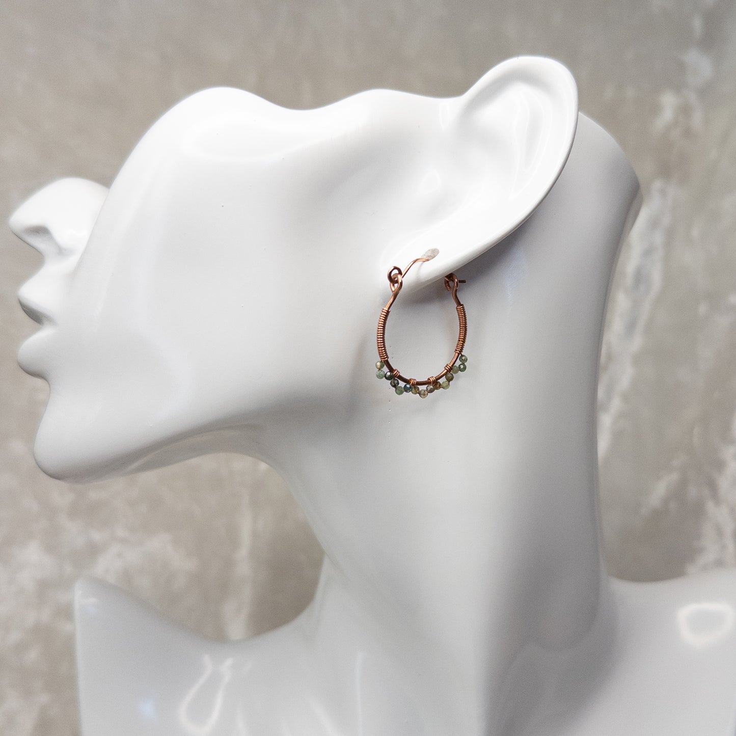 Moss Agate Copper Hinged Hoop Earrings