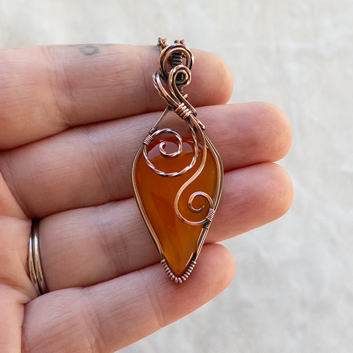 Orange Carnelian Antiqued Copper Pendant