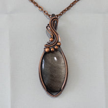 Load image into Gallery viewer, Silver Sheen Obsidian Copper Wrapped Pendant
