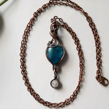 Load image into Gallery viewer, Apatite With Moonstone Charm &amp; Copper Wrapped Pendant
