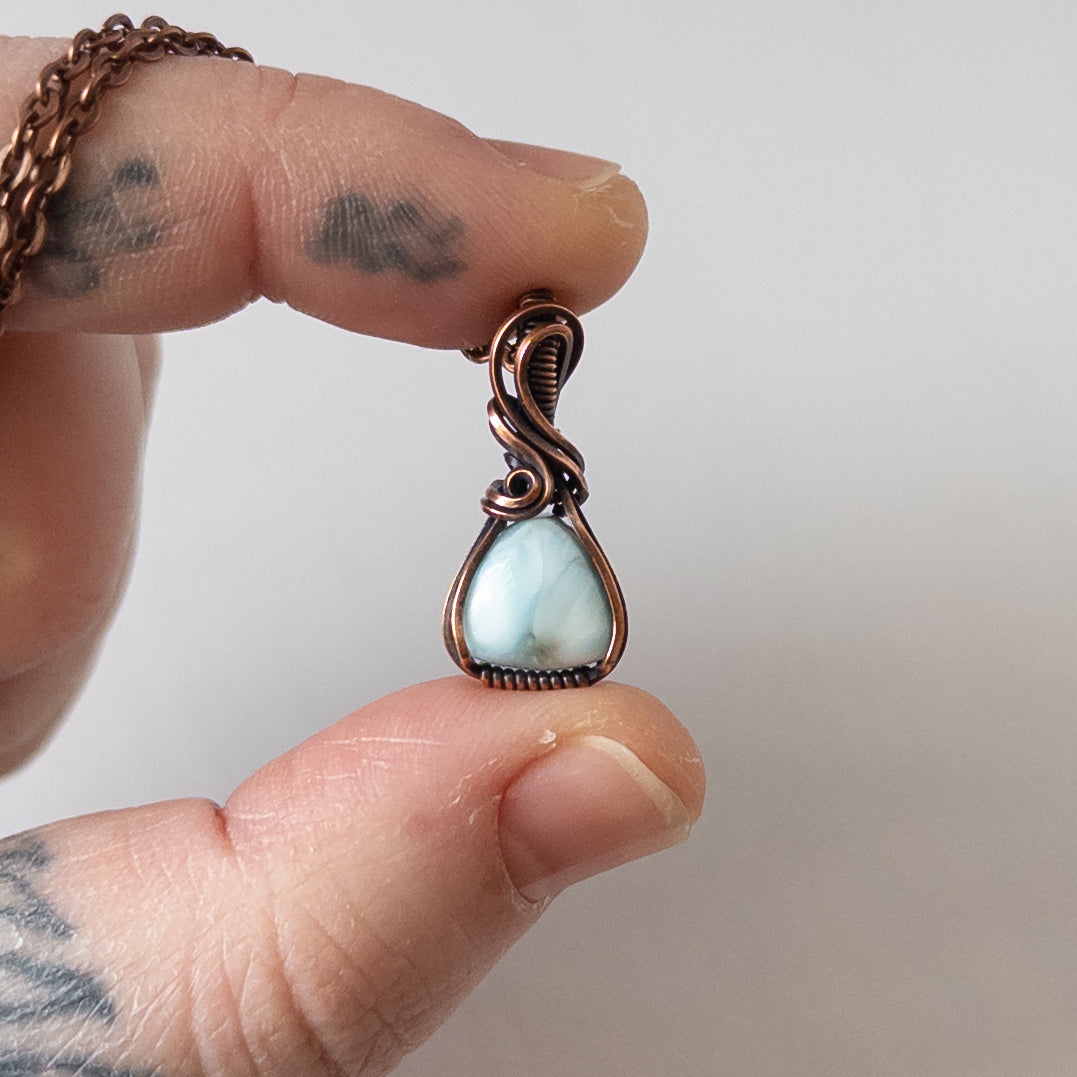 Dainty Larimar Copper Wrapped Pendant