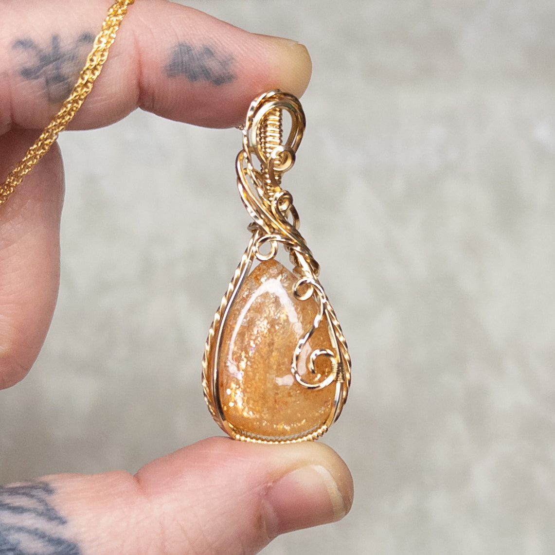 22.7 Carat Confetti Sunstone 14k Gold-Filled Pendant