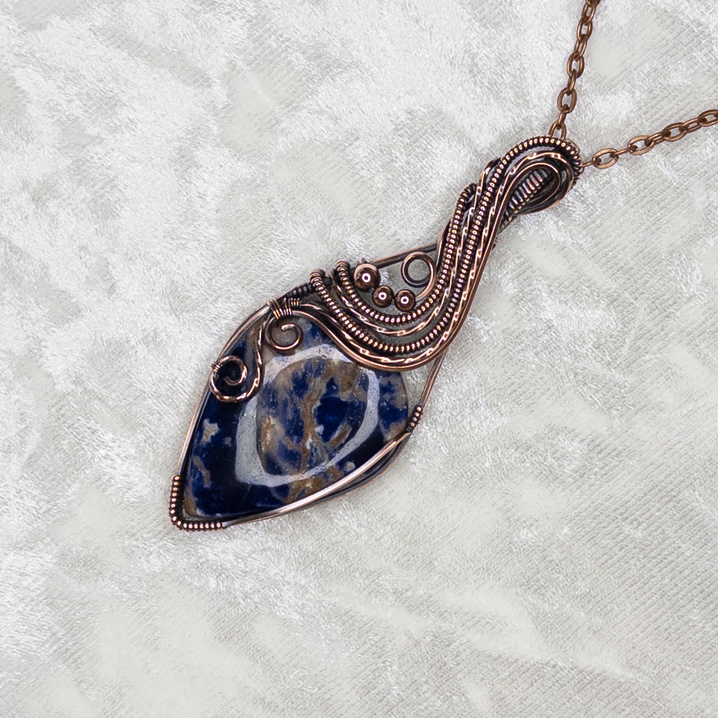 Swirly Sodalite Antiqued Copper Pendant
