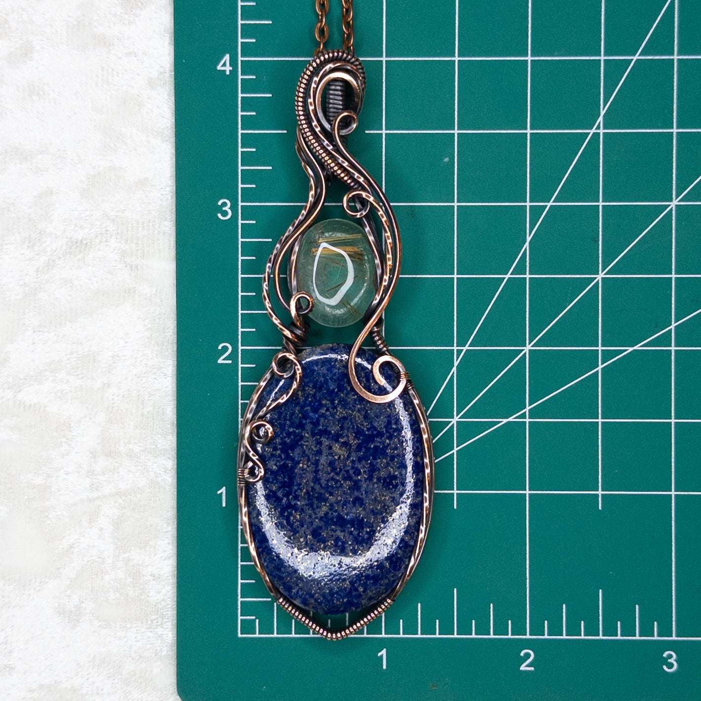 Lapis Lazuli & Gold Rutilated Quartz Antiqued Copper Statement Pendant