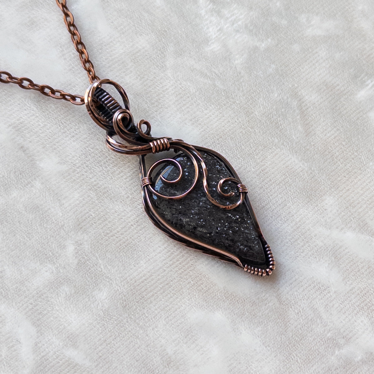 “Black Sunstone” Antiqued Copper Pendant
