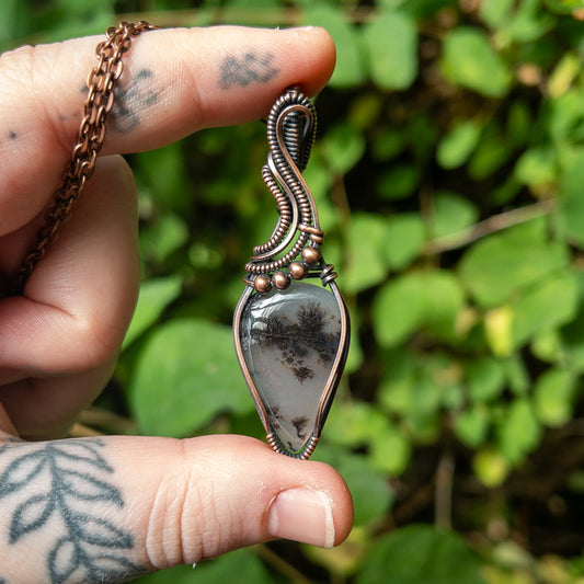 Dendritic Agate Copper Wrapped Pendant