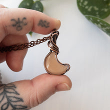 Load image into Gallery viewer, Peach Moonstone Moon &amp; Copper Wrapped Pendant
