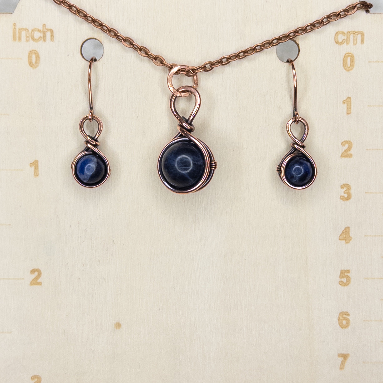 Drops of Sodalite Antiqued Copper Necklace & Earring Set