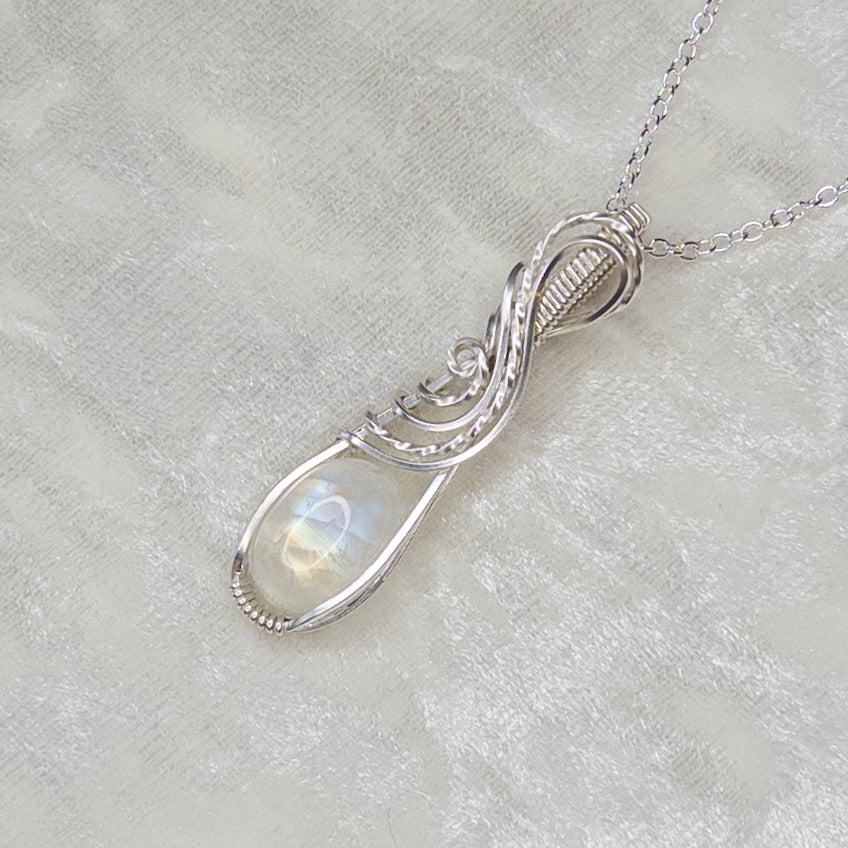 Dainty Rainbow Moonstone & .925 Sterling Silver Pendant