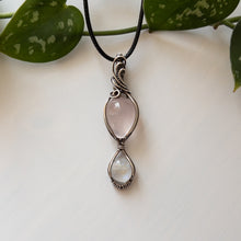 Load image into Gallery viewer, Rose Quartz with Moonstone &amp; Sterling Silver Wrapped Pendant
