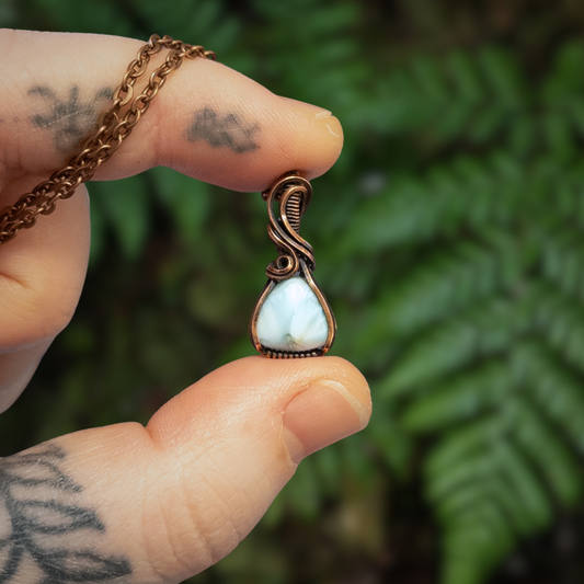 Dainty Larimar Copper Wrapped Pendant