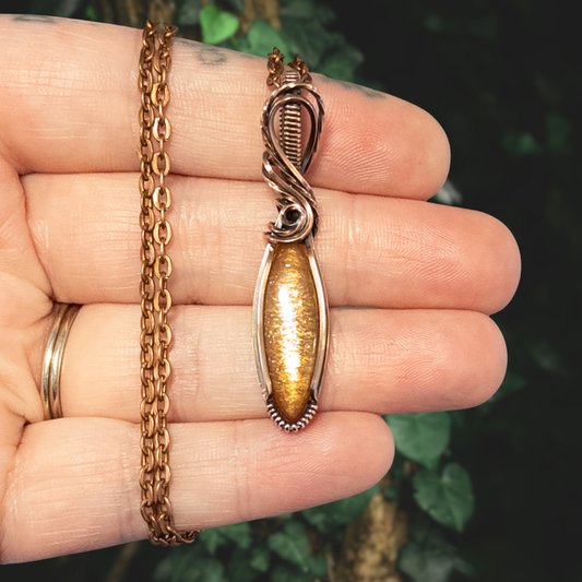 Dainty Sunstone Antiqued Copper Pendant