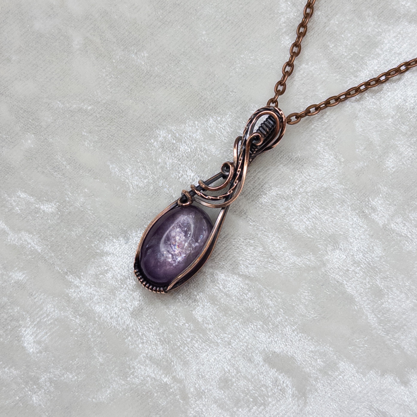 Gemmy Lepidolite Antiqued Copper Pendant