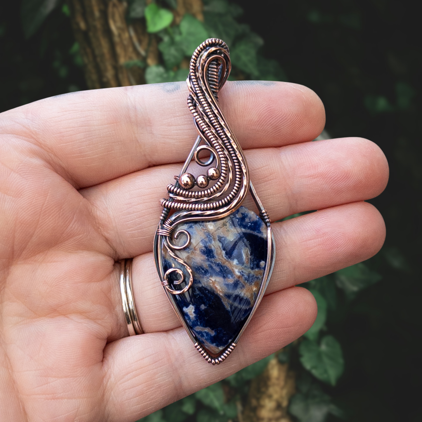 Swirly Sodalite Antiqued Copper Pendant