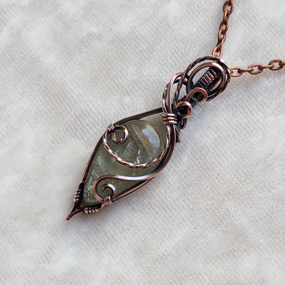 Green Tanzanian Sunstone Antiqued Copper Pendant