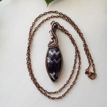 Load image into Gallery viewer, Chevron Amethyst &amp; Copper Wrapped Pendant
