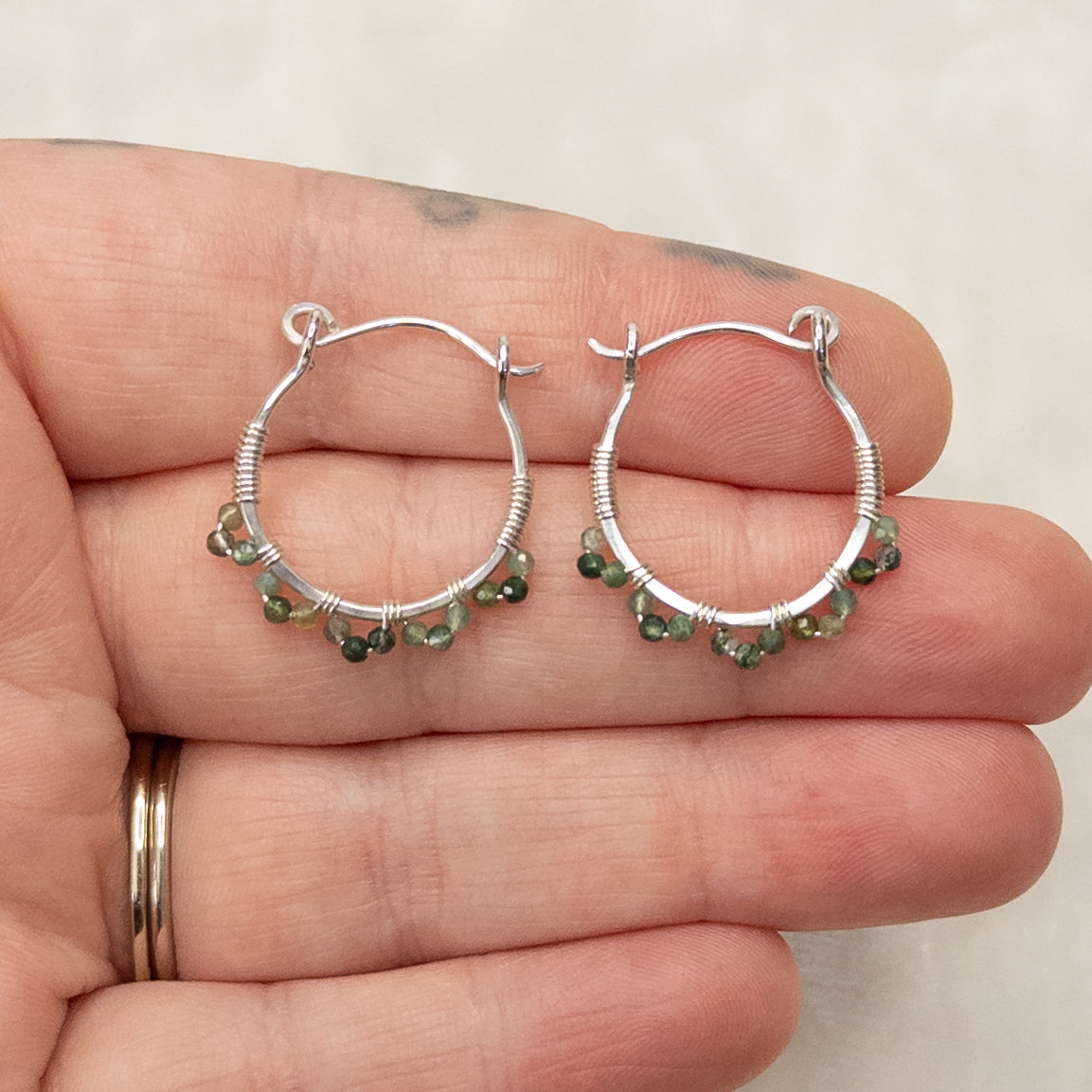 Moss Agate Sterling Silver Hinged Hoop Earrings