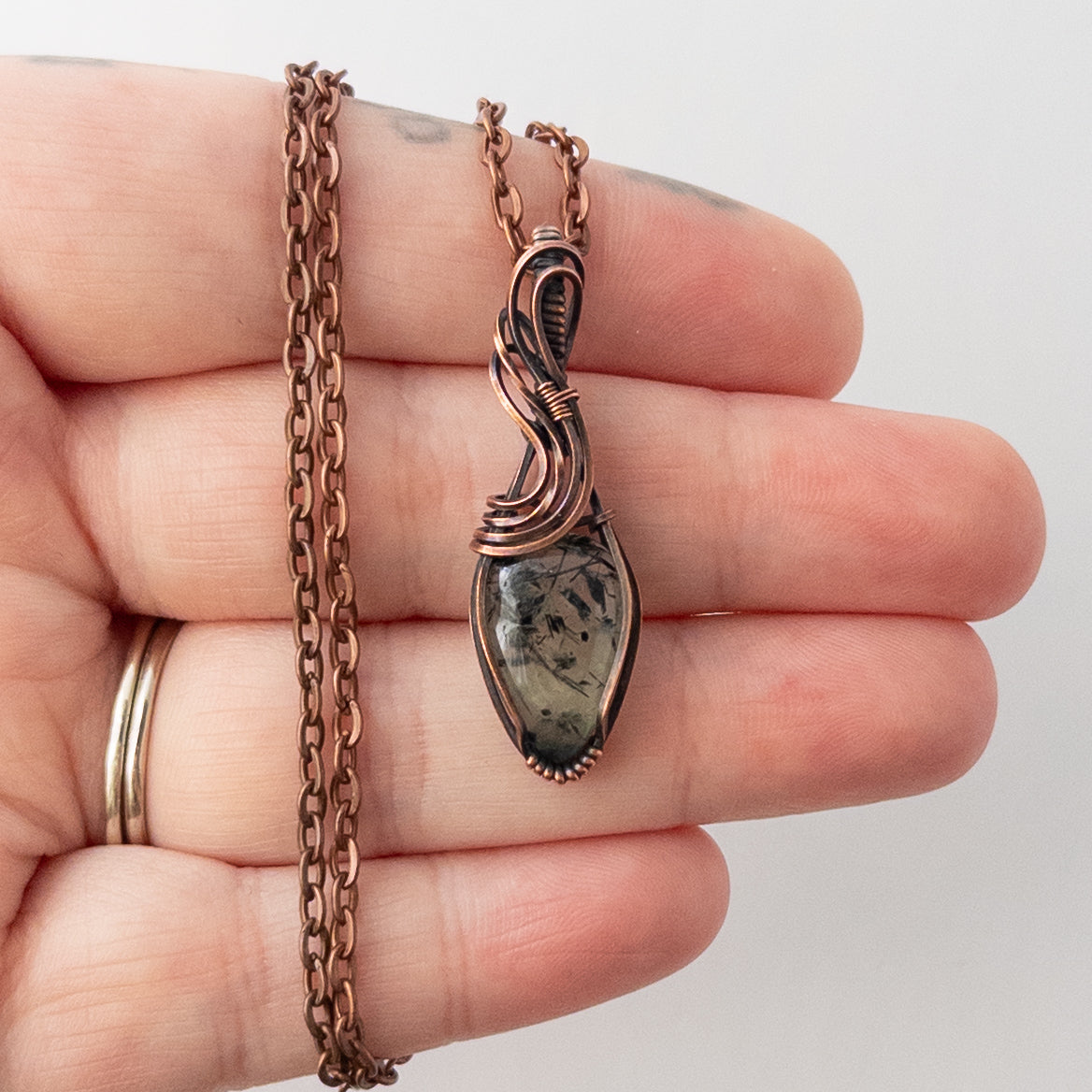 Dainty Prehnite Copper Wrapped Pendant