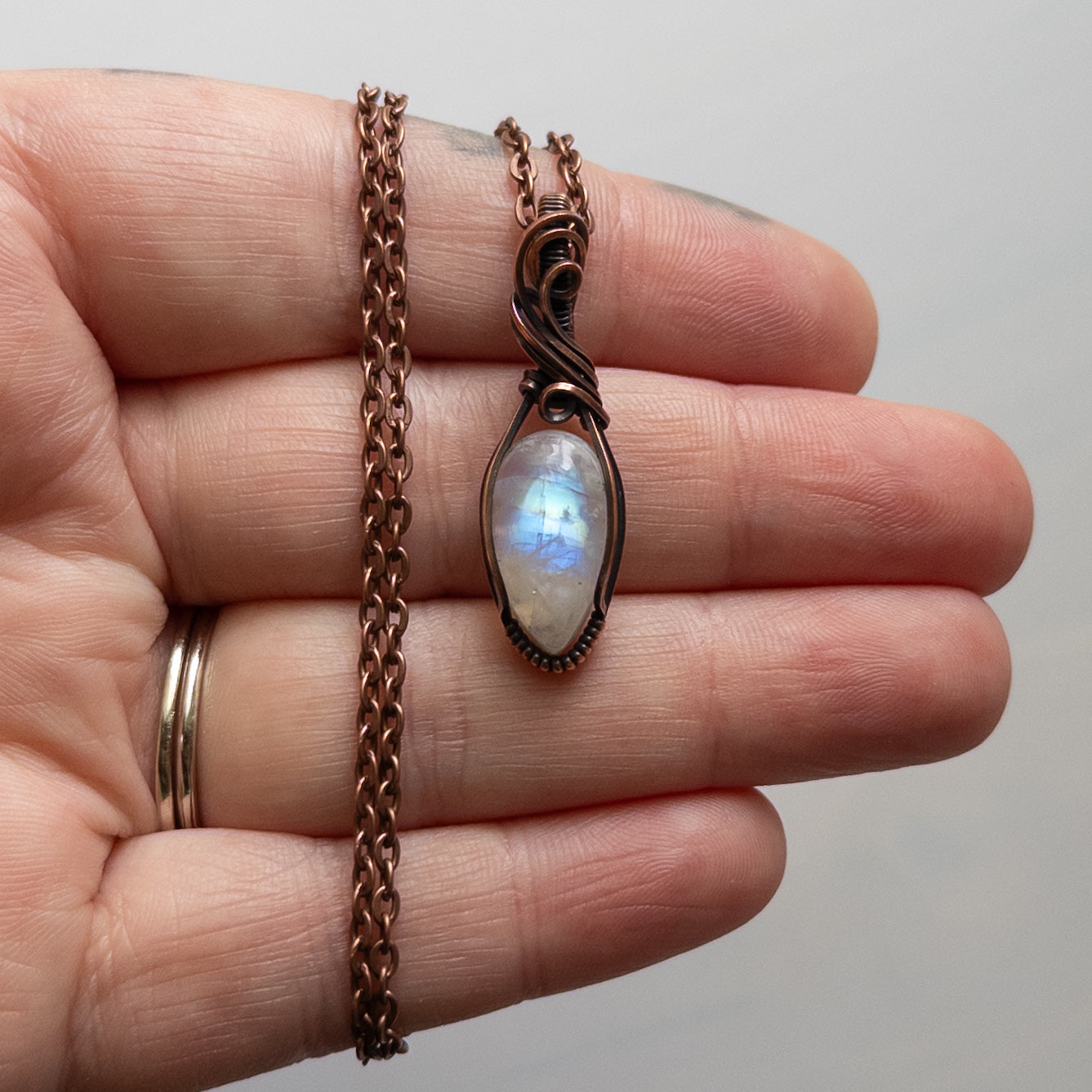 Dainty Moonstone Copper Wrapped Pendant