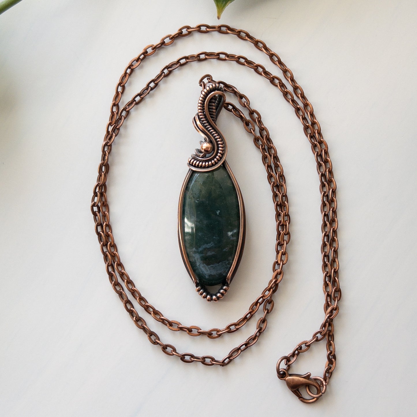 Moss Agate & Copper Wrapped Pendant