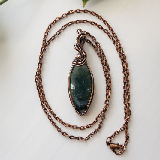 Moss Agate & Copper Wrapped Pendant