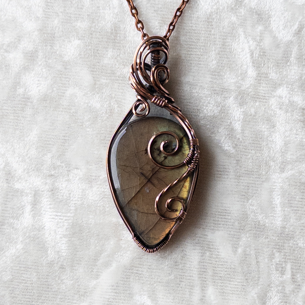 Orange & Yellow Labradorite Antiqued Copper Pendant