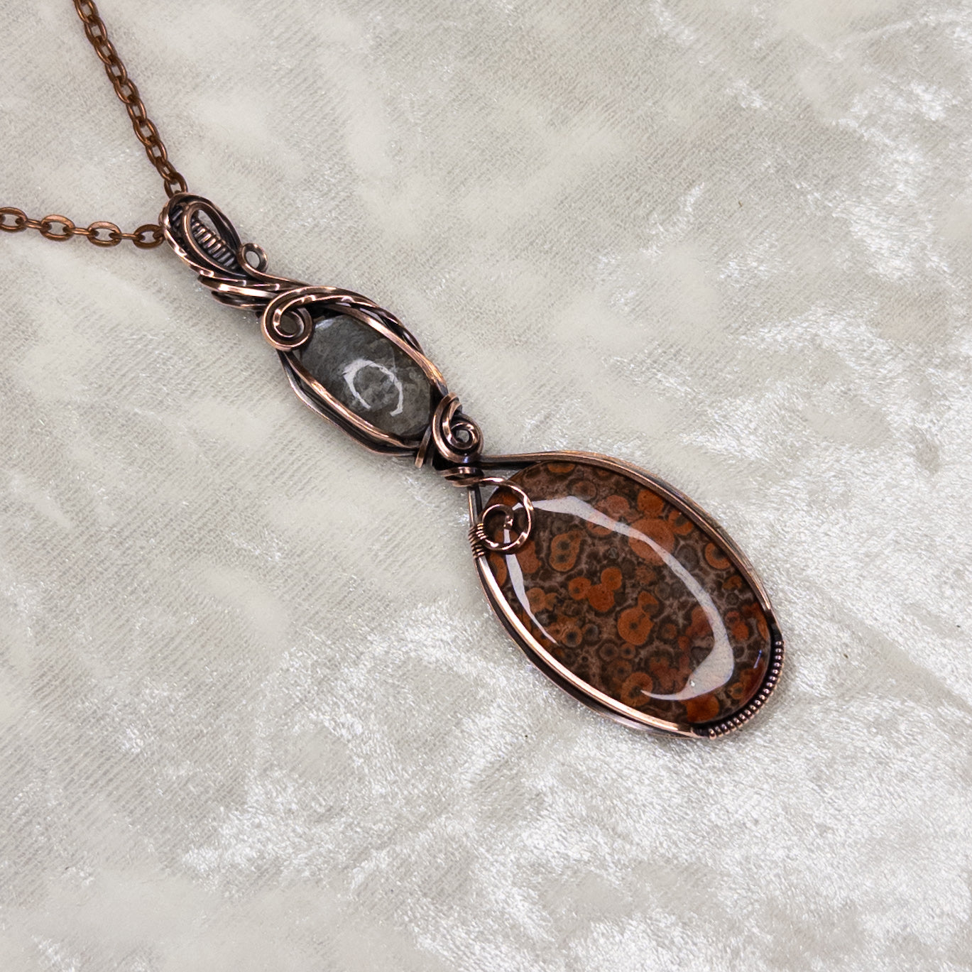 Poppy Jasper & Black Moonstone Antiqued Copper Pendant