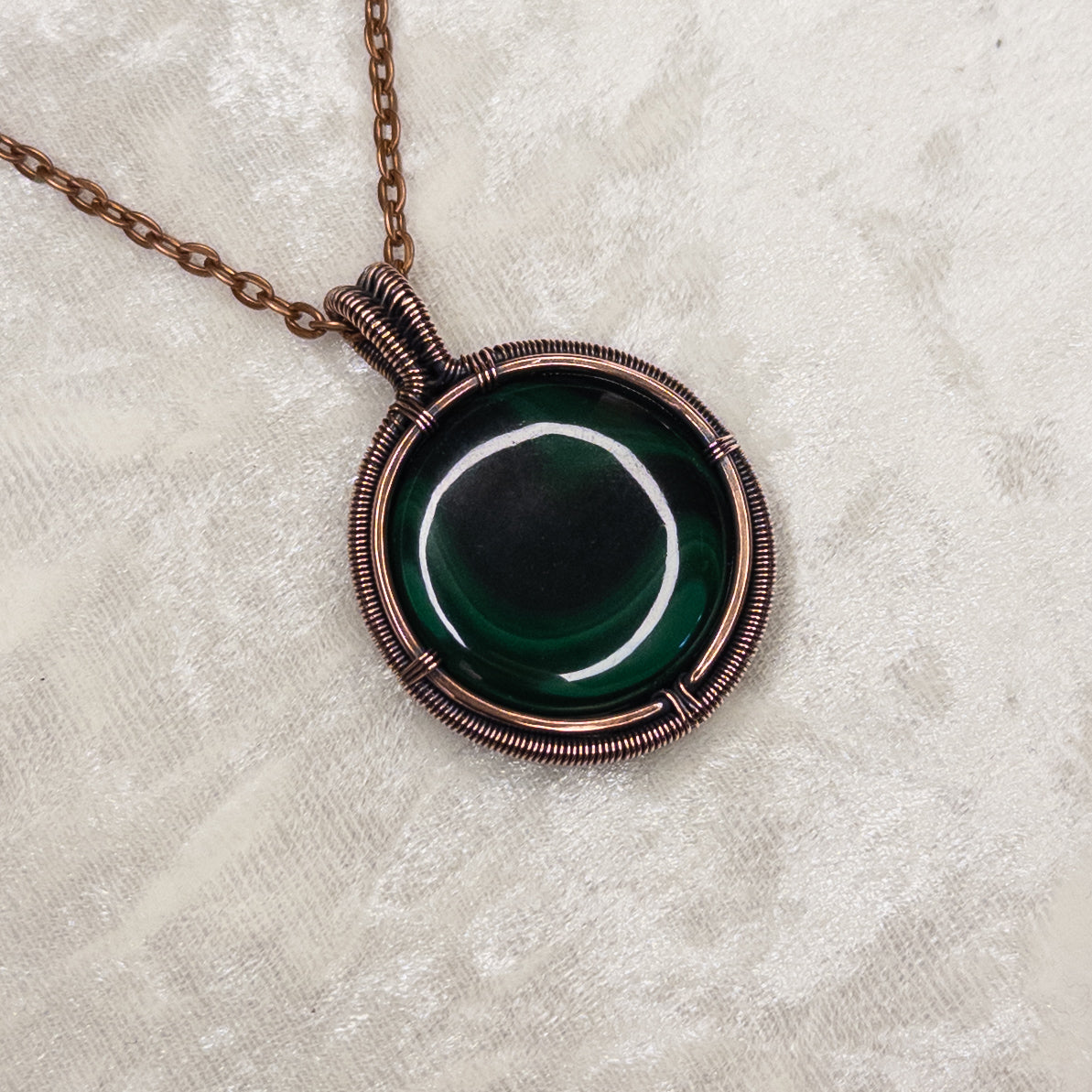 Malachite Antiqued Copper Medallion Pendant