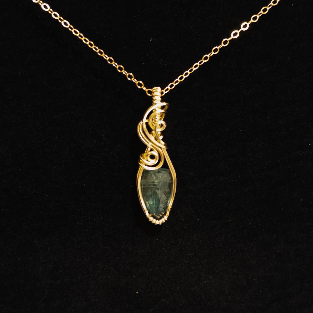 Rose Cut Blue-Green Kyanite 14k Gold Fill Pendant