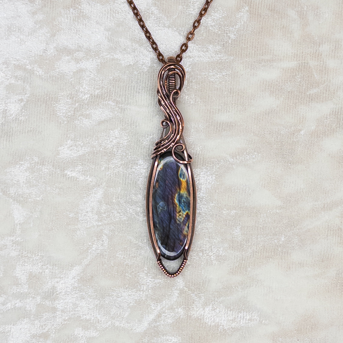 Purple Rainbow Labradorite Antiqued Copper Pendant