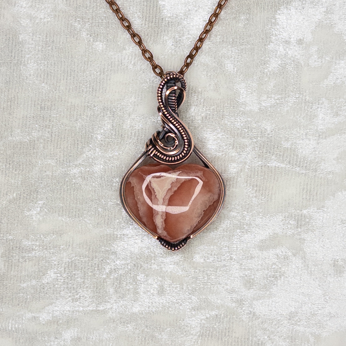 Rhodochrosite Heart Antiqued Copper Pendant