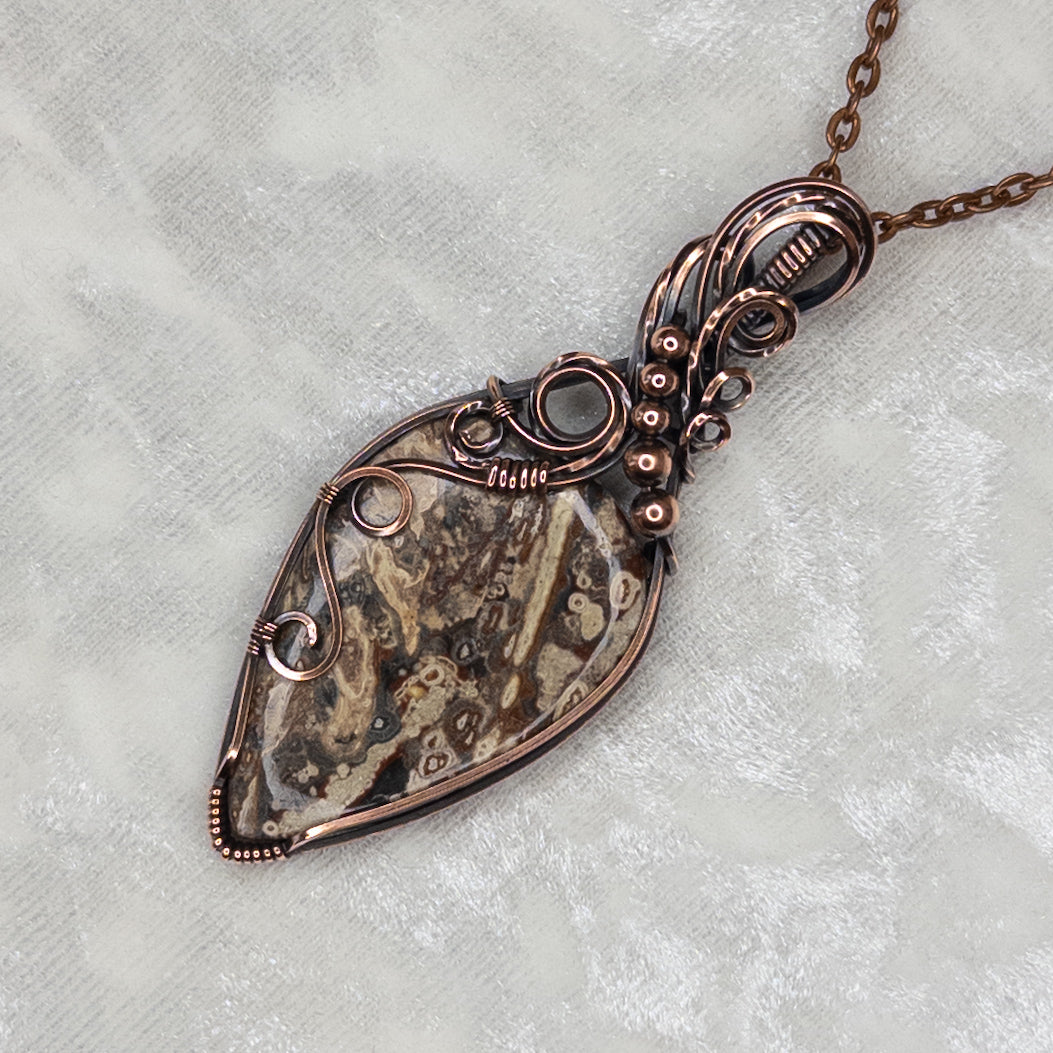 Viper Skin Jasper Antiqued Copper Pendant