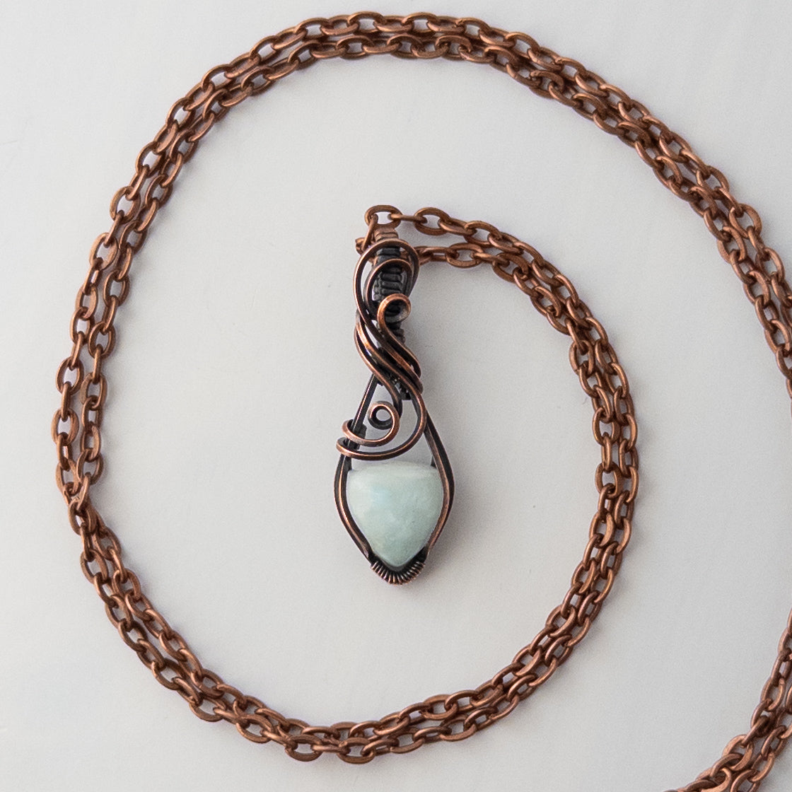 Dainty Larimar Copper Wrapped Pendant