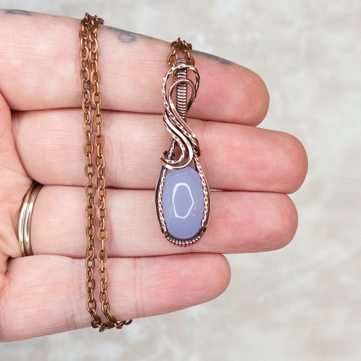 Blue Chalcedony Antiqued Copper Pendant