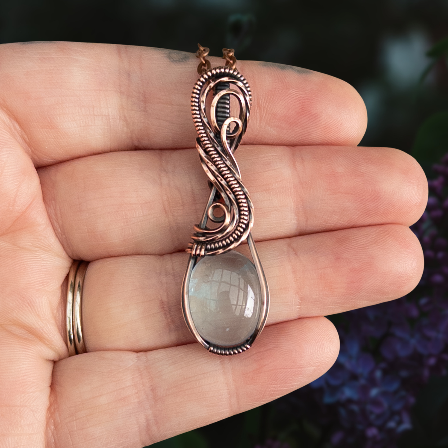 *March Birthstone* Aquamarine Antiqued Copper Pendant