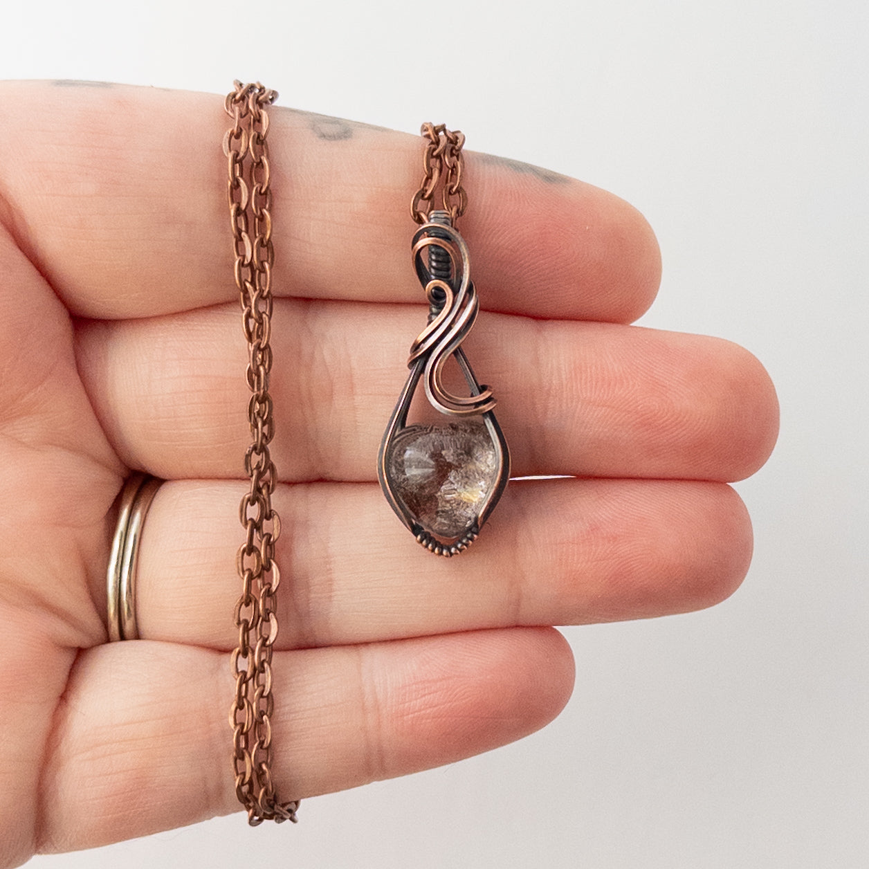 Garden Quartz Heart Copper Wrapped Pendant