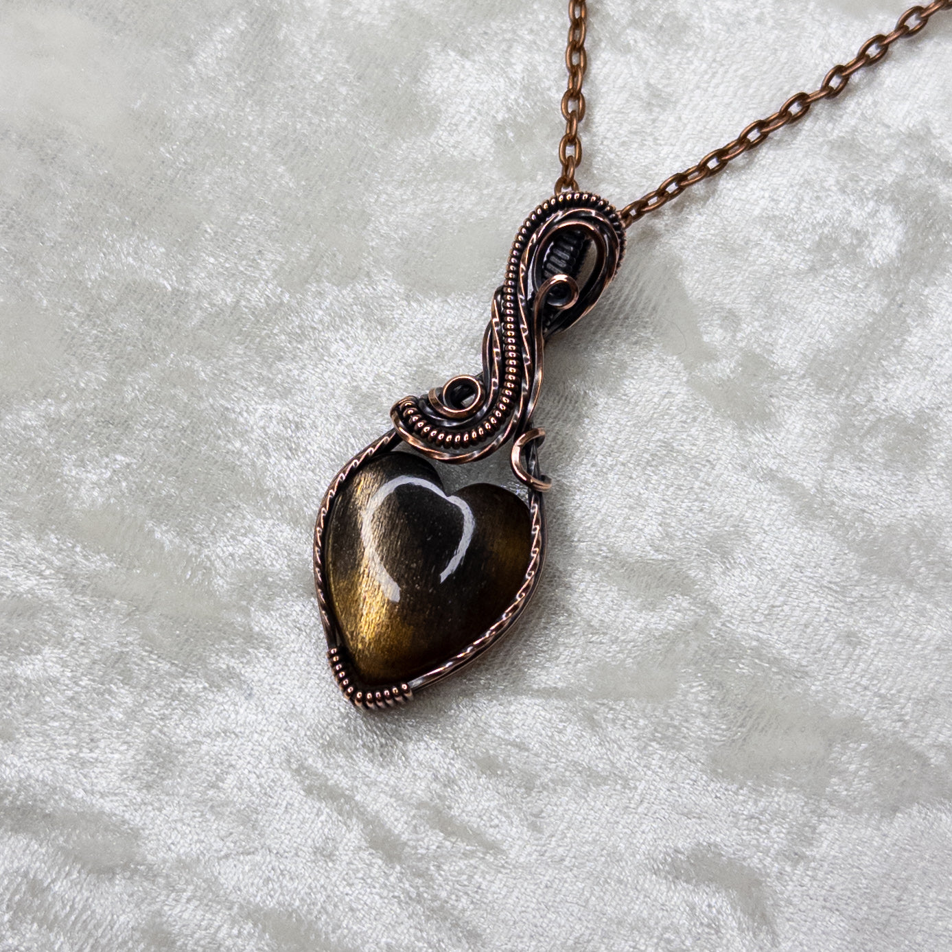 Meteor Shower Sunstone Heart Antiqued Copper Pendant